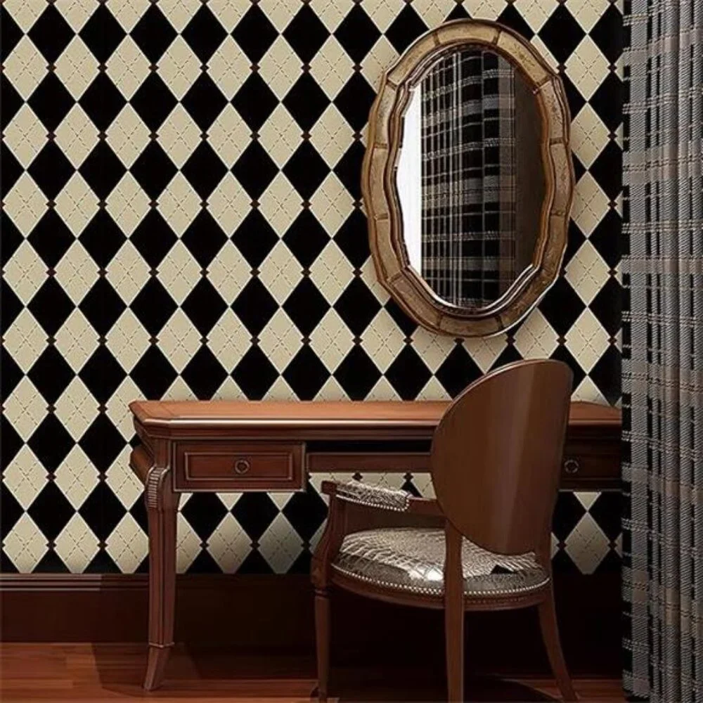 Retro Peel and Stick Wallpaper Black and White Wallpaper Vintage Plaid